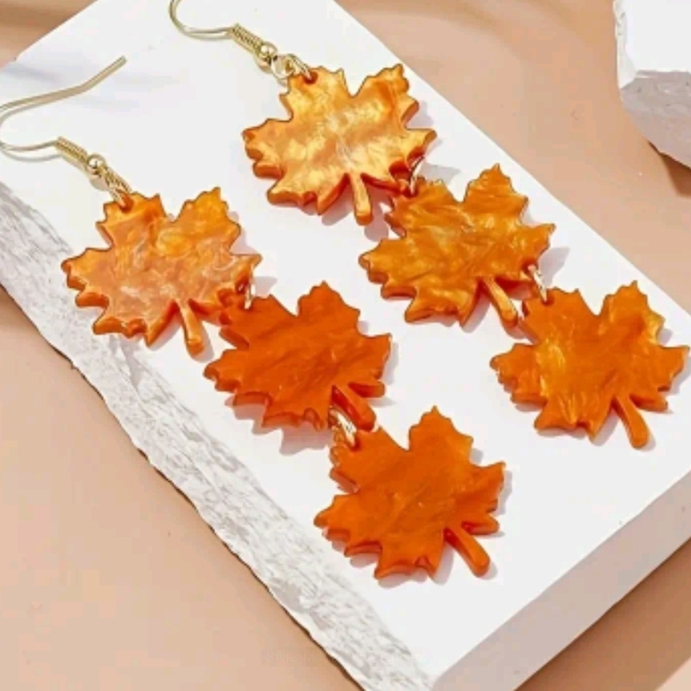 Autumn Leaf Dangle Earrings in Vibrant Orange